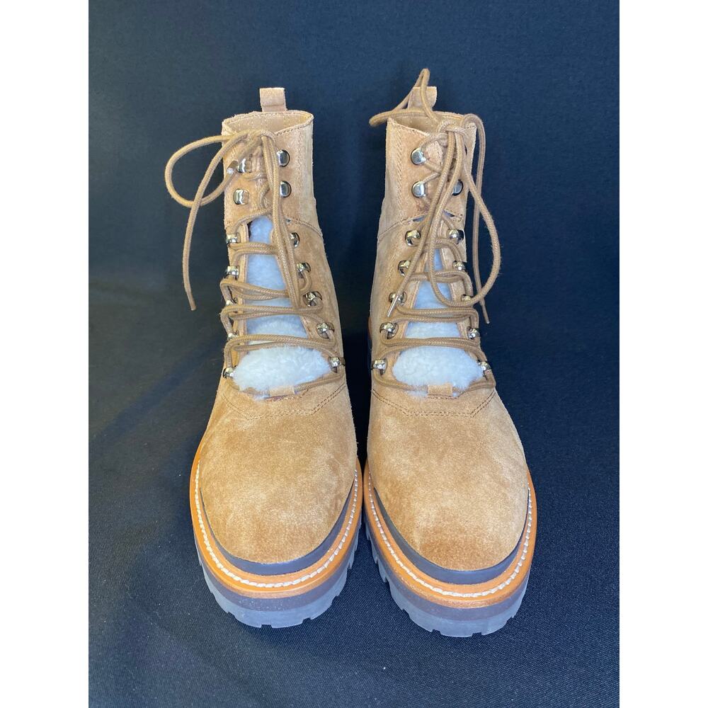 MARC FISHER SHEARLING Winter Lace Up Combat Boots Camel Womens 9 - Picture 6 of 9